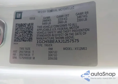 2018 Chevrolet Colorado Wt из США, поврежденный, VIN 1GCHSBEAXJ1257575